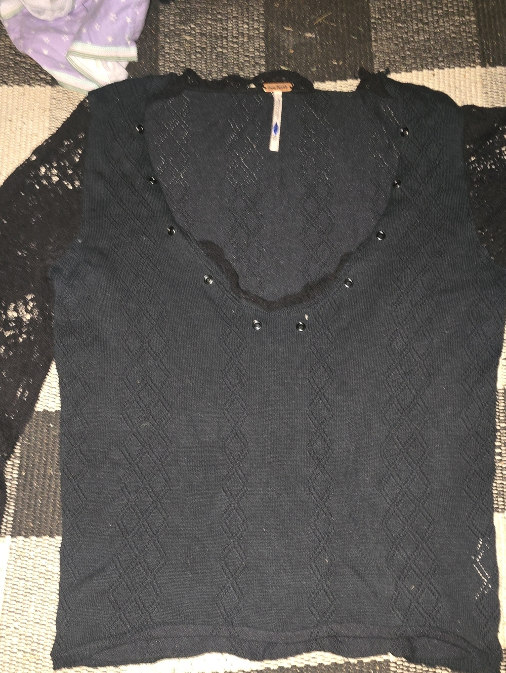 Women's Black Lace Sleeve Long Sleeve Tee Free People